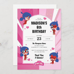 Convite Miraculoso Ladybug Chibi Birthday