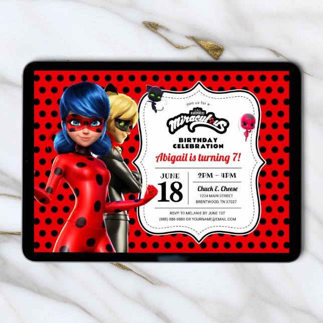 Convites Miraculoso Ladybug e Cat Noir Aniversário