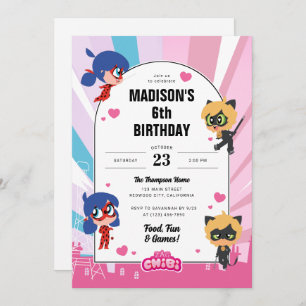 Convite Miraculoso Ladybug e Cat Noir Chibi Aniversário