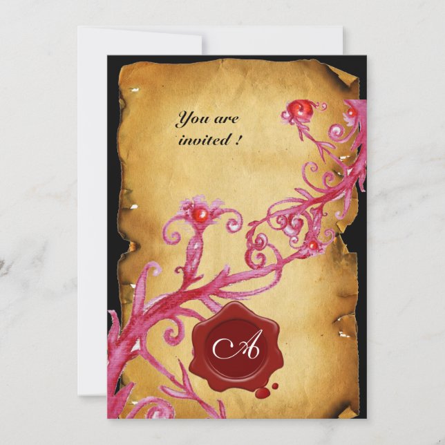 Convite MIRACULOUSAS FRUTAS MONOGRAMA, Selo de Cera Vermel (Frente)