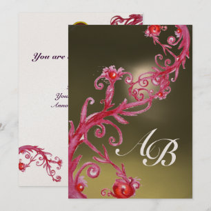 Convite MIRANGAS MÁGICAS 3,MONOGRAM dourado metálico rubi