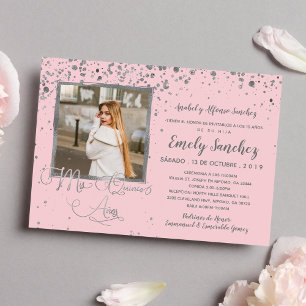 Convite Mis Quince Anos Blush Silver Confetti Foto