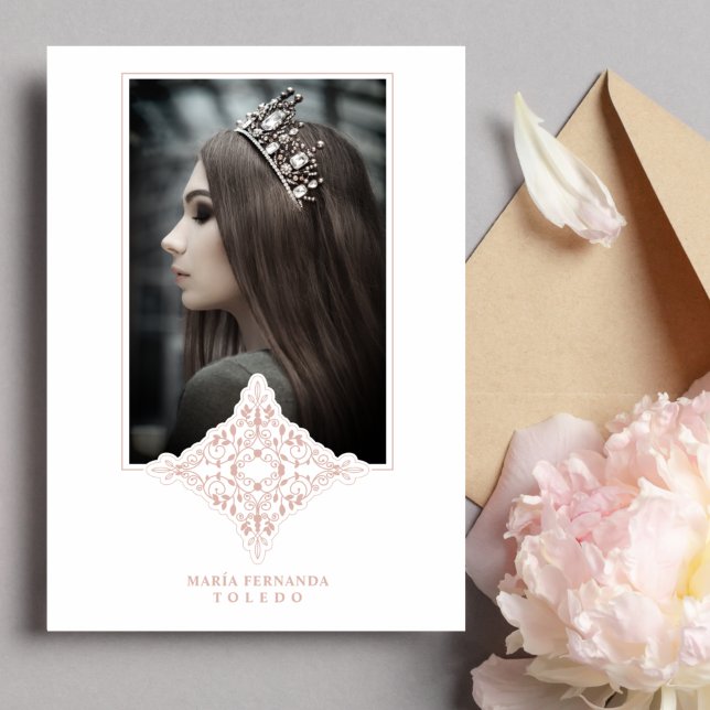 Convite Mis Quince Años Español Foto Efecto Dusty Rosa (Criador carregado)