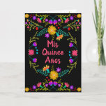 Convite Mis Quince Anos Mexican Fiesta Black Quinceanera<br><div class="desc">Uber pretty, Mis Quince Anos invitations, decorated inside and out with the happy charm of Mexican Fiesta and Folk Art. The invitation has a cheerful color palette of pink, purple, yellow, red, green blue, yellow on a black background. The design on the front has the wording "Mis Quince Años" in...</div>