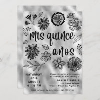 Mis Quince Años Modern Silver Floral Quinceañera