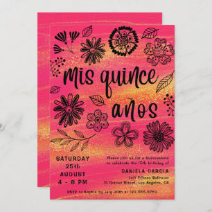 Convite Mis Quince Años Quinceañera Floral Rosa Quic