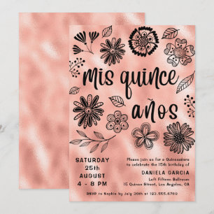 Convite Mis Quince Años Rosa Dourado Quinceañera 
