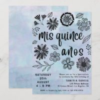 Mis Quince Años Watercolor Blue Quinceañera