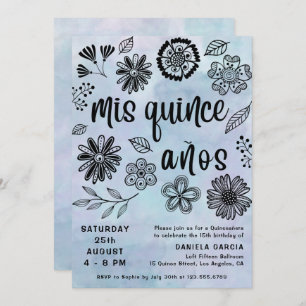 Convite Mis Quince Años Watercolor Blue Quinceañera