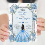 Convite Mis Quince Blue Floral Silver Crown Quinceañera<br><div class="desc">Mis Quince Blue Floral Silver Crown Quinceañera Convite 15 Anos Aniversário</div>