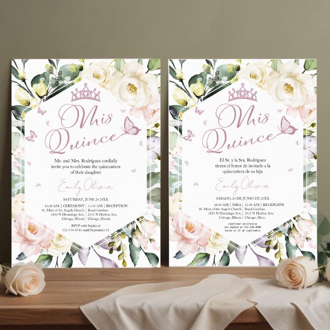 Convite Mis Quince Butterfly Floral Quinceañera Bilingual (Criador carregado)