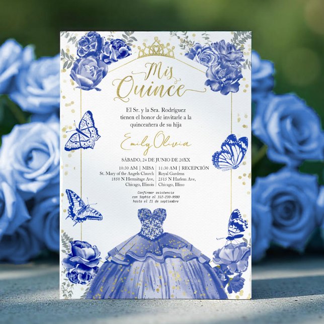 Convite Mis Quince Convoca Vestido Azul Real Espanhol (Criador carregado)