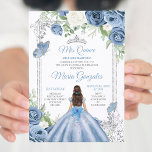 Convite Mis Quince Dusty Blue & Silver Floral Quinceañera<br><div class="desc">Dusty Blue & Silver Floral Quinceañera Convite Mis Quince 15 Anos,  16º Aniversário, </div>
