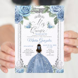 Convite Mis Quince Dusty Blue & Silver Floral Quinceañera<br><div class="desc">Dusty Blue & Silver Floral Quinceañera Convite Mis Quince Anos,  15 Birthday</div>