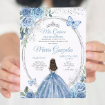 Convite Mis Quince Dusty Blue & Silver Floral Quinceañera<br><div class="desc">Dusty Blue & Silver Floral Quinceañera Convite Mis Quince Anos,  15 Birthday</div>