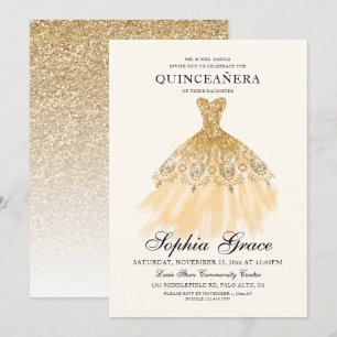 Convite Mis Quince Elegante Faux Dourada Glitter Quinceañ