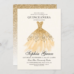 Convite Mis Quince Elegante Faux Dourada Glitter Quinceañe