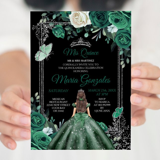 Convite Mis Quince Emerald Green & Black Birthday (Criador carregado)