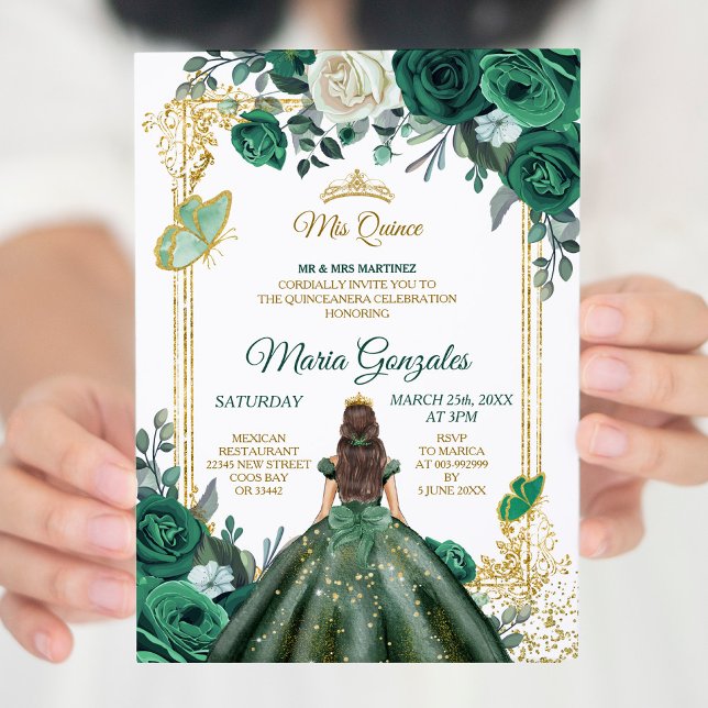 Convite Mis Quince Emerald Green & White Birthday (Criador carregado)