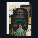 Convite Mis Quince Emerald Green & White Floral Birday<br><div class="desc">Mis Quince Emerald Green & White Floral Birthday Quinceanera Black Background Invitation Mis Quince Anos,  15 Birthday</div>