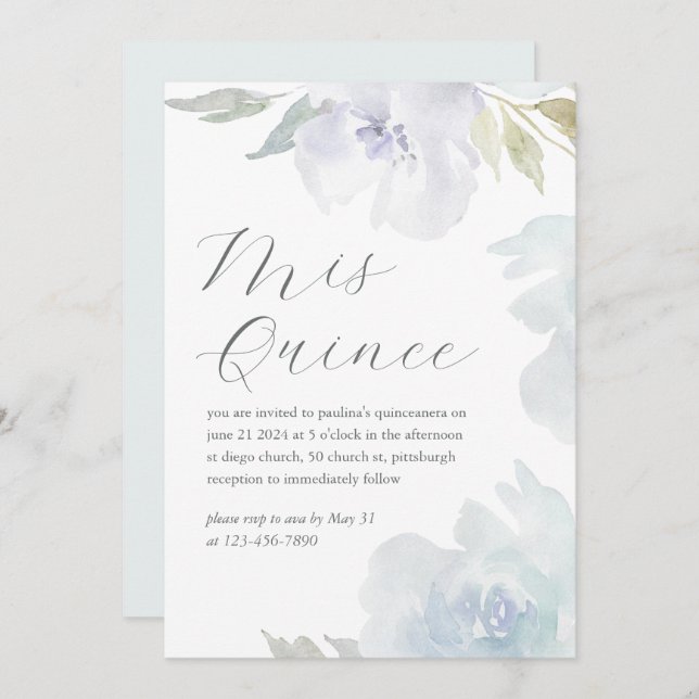 Convite Mis Quince Floral 15 Anos Aniversário Quinceañera (Frente/Verso)