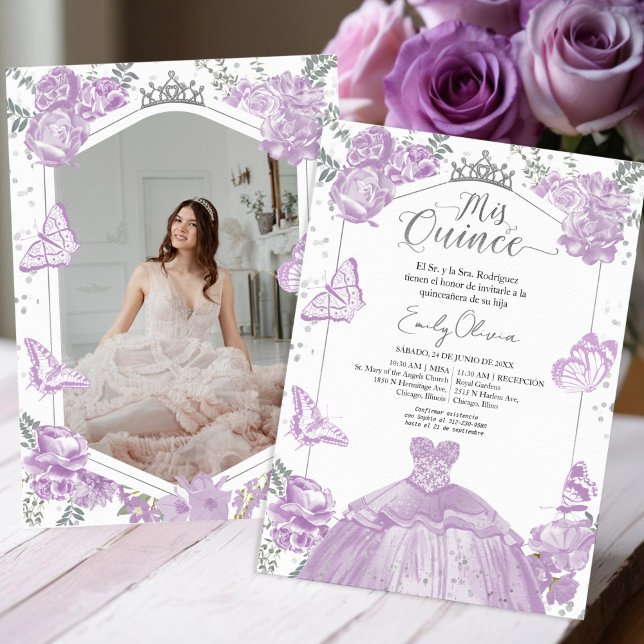 Convite Mis Quince Photo Invitation Lavanda Espanhola (Criador carregado)
