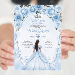 Convite Mis Quince Pó Coroa Floral Azul Quinceañera<br><div class="desc">Mis Quince Powder Blue Floral Silver Crown Quinceañera Convite 15 Anos Aniversário</div>