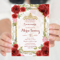 Convite Mis Quince Rosa Vermelha Menina Mexicana