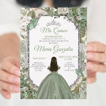 Convite Mis Quince Sage Green & Silver Floral Quinceañera<br><div class="desc">Sage Green & Silver Floral Quinceañera Convite Mis Quince Anos,  15 Birthday</div>