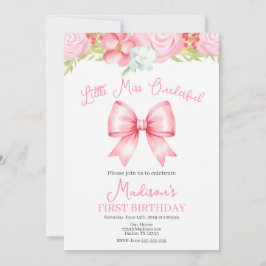 Convite Miss Onederful Pink Bow First Birthday Invitation
