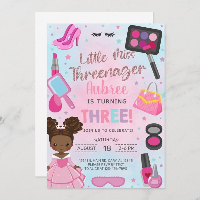 Convite Miss Threenager girl 3rd third birthday invitation (Frente/Verso)