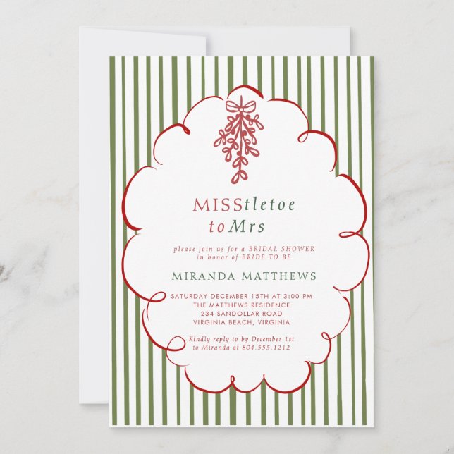 Convite  Miss-tletoe to Mrs. Christmas Bridal Shower  (Frente)