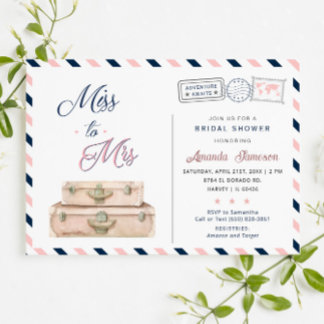 Convite Miss To Mrs World Travel Bridal Shower Navy Pink
