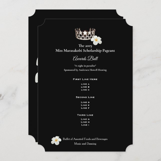 Convite Miss USA Silver Crwn Plumeria Prêmios Ball Prgm (Frente/Verso)