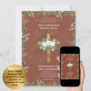Convite Missa Nupcial Católica Cruz de Terracota Casamento