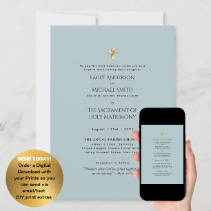 Convite Missa Nupcial Católica Sage Casamento