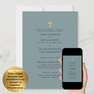 Convite Missa Nupcial Católica Verde Salvia Casamento