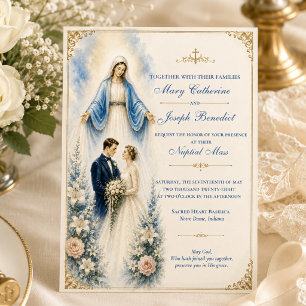 Convite Missa Nupcial Floral Mariana Católica Casamento