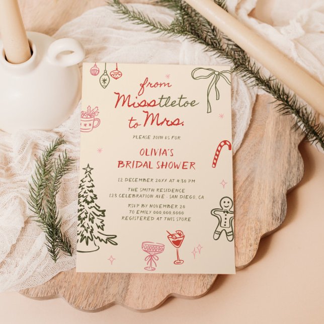 Convite Misstletoe para Sra. Hand Drawn Chá de panela (Criador carregado)