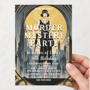 Convite mistério de assassinato art déco grande Gatsby