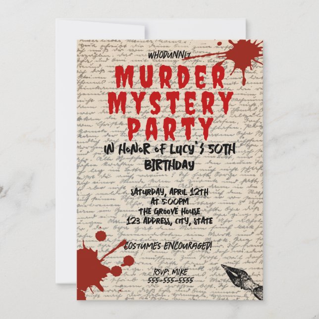 Convite mistério de assassinato whodunit festa sangrenta 4 (Frente)