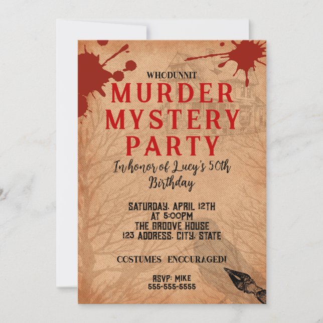 Convite mistério de assassinato whodunit festa sangrenta 4 (Frente)