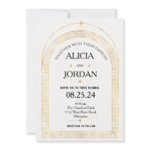 Convite Místico para Casamento Astronômico Dourado