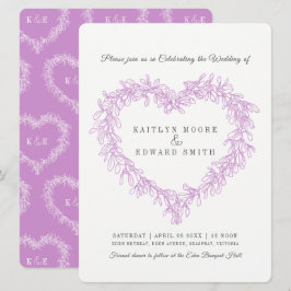 Convite Mistletocoração de arte casamento branco roxo