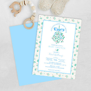 Convite Mistletoe Kisses Chá de fraldas Azul para Menino