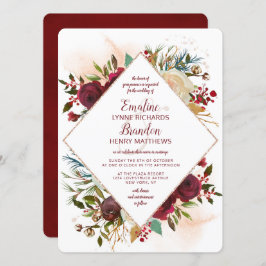 Convite Mistletoe Manor Rosa Dourado Diamond Frame Weding