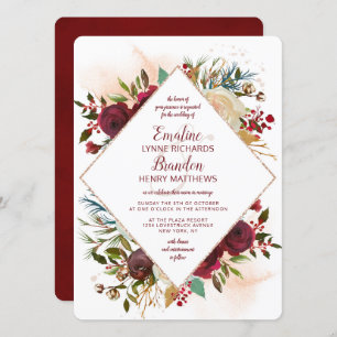 Convite Mistletoe Manor Rosa Dourado Diamond Frame Weding