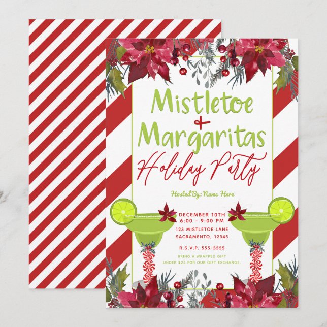 Convite Mistletoe Margaritas Holiday Party Fiesta (Frente/Verso)