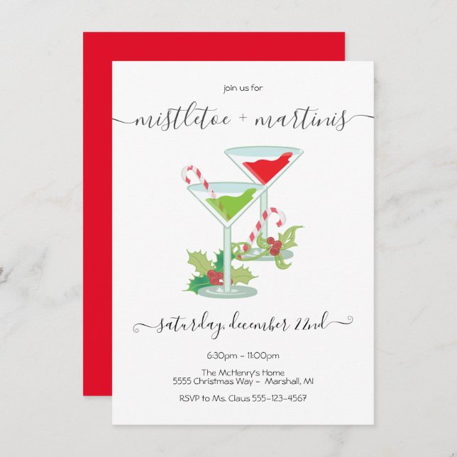 Convite Mistletoe Martinis Holiday Party (Frente/Verso)