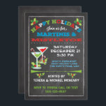 Convite Mistletoe Natal de Chalkboard e PARTIDO de Martini<br><div class="desc">Jogue um coquetel de Natal Feriado com este belo convite! Possui Mistletoe,  canas doces e Martinis em um fundo de quadro. Ilustração desenhada à mão por McBooboo. Fundo do quadro,  não preto comum</div>